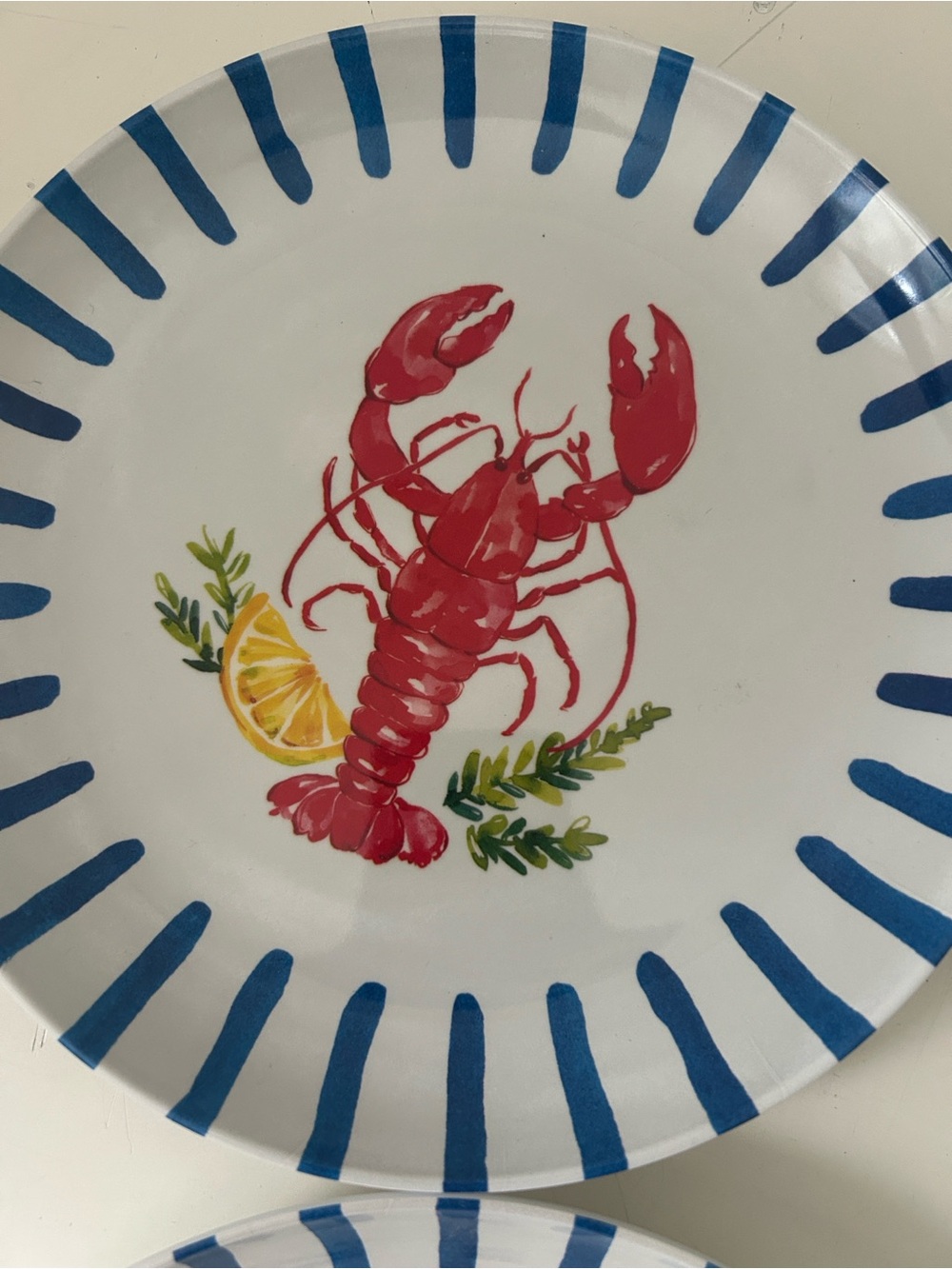 4 NEW Coastal Blue-Trim White Lobster Melamine Salad Plates